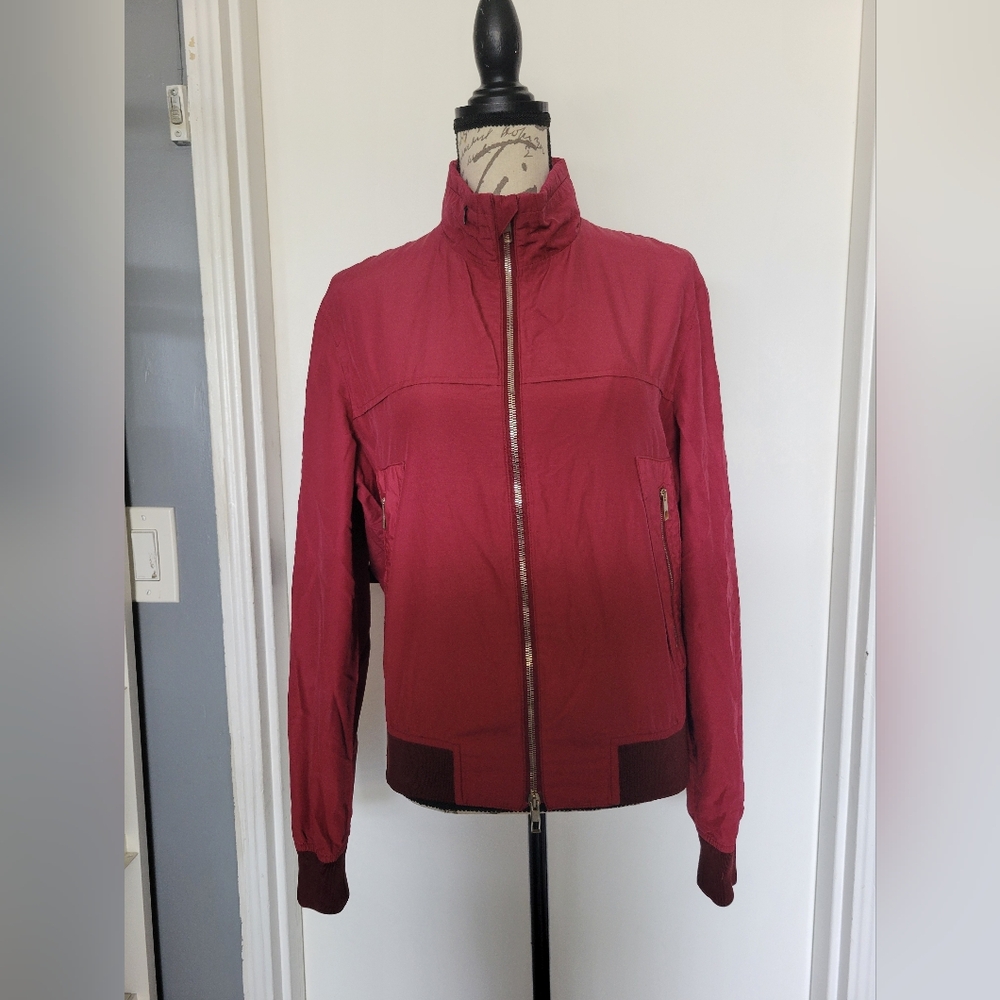 Valentino Made In Italy Burgundy Red Bomber Rain Jacket Women's Size Small